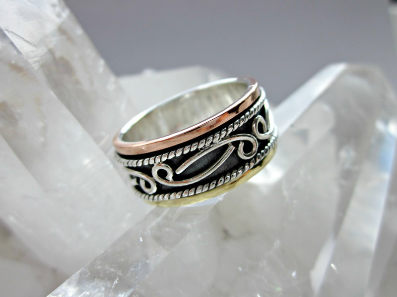 Meditation Spinning Ring in Sterling Silver with Copper & Brass