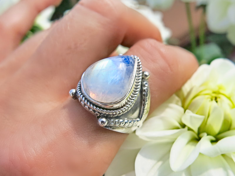 Moonstone Spinning Ring in Sterling Silver with Copper