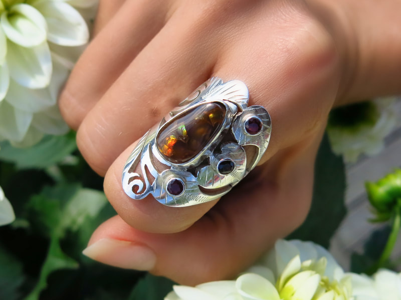 Giant Mexican Fire Agate Statement Ring 