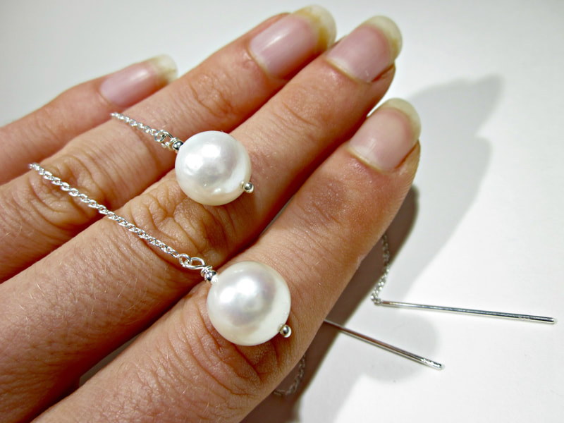 White Freshwater Pearl Threader Earrings