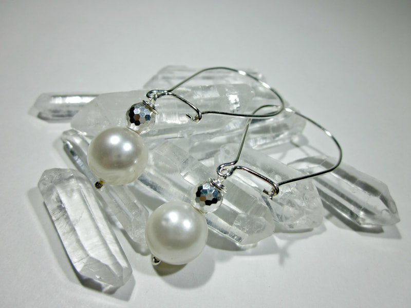 Giant Hook White Freshwater Pearl Drop Earrings