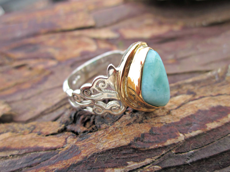 Larimar Ring in Sterling Silver with 18K Gold