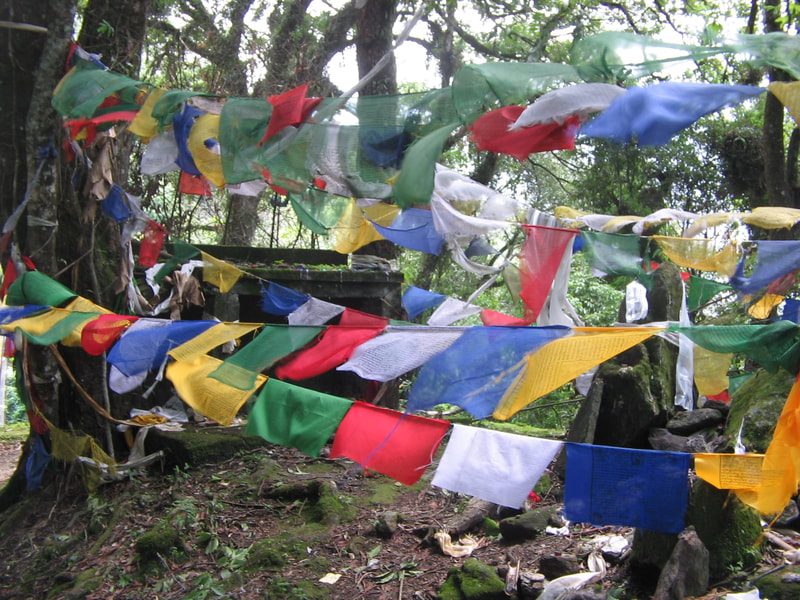 Buddhist prayer flags on the journey to Sikkim