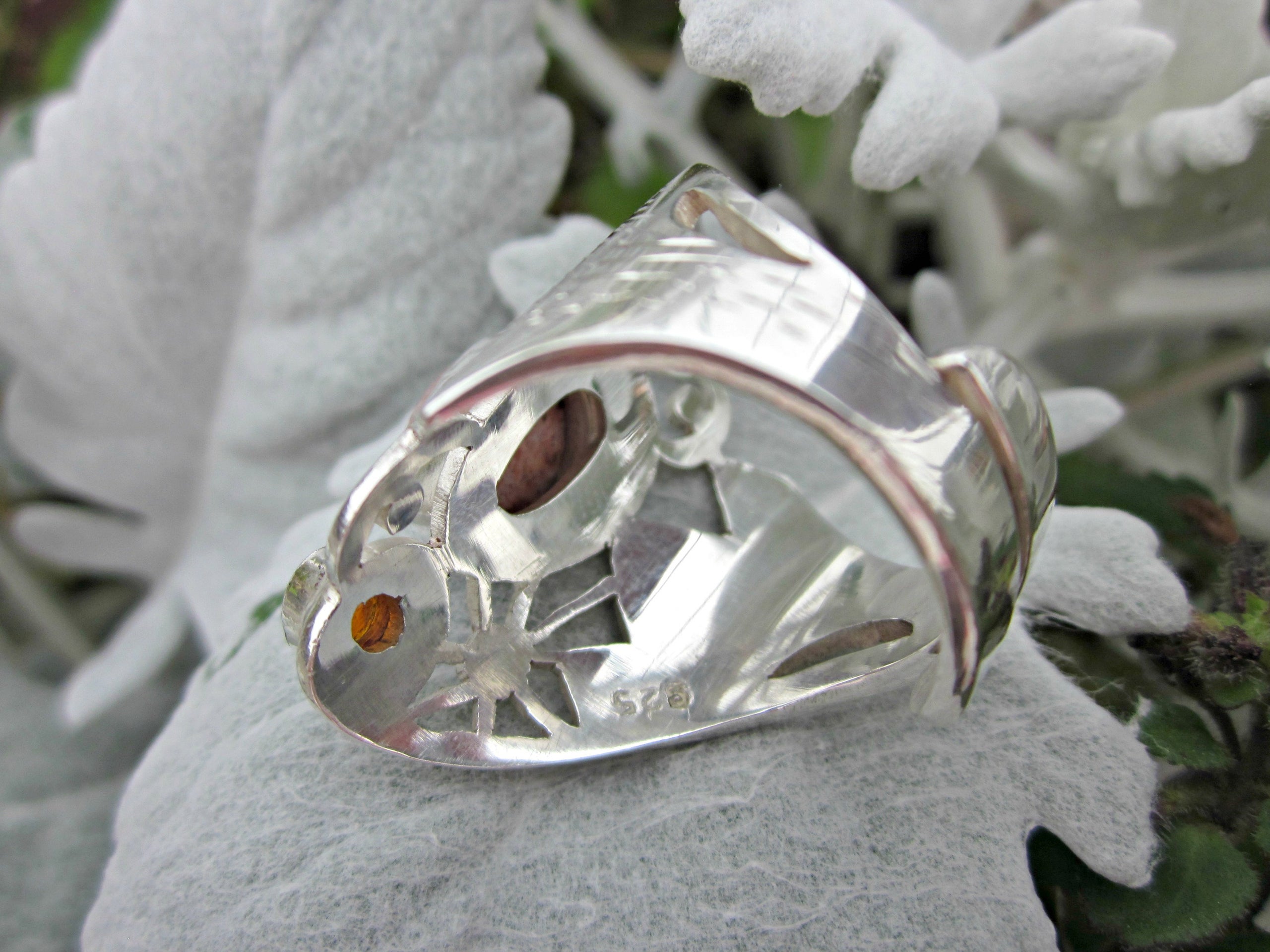 Rhodium #2607e Mexican Fire FIRE OPAL Ring 925 STERLING SILVER Size 8