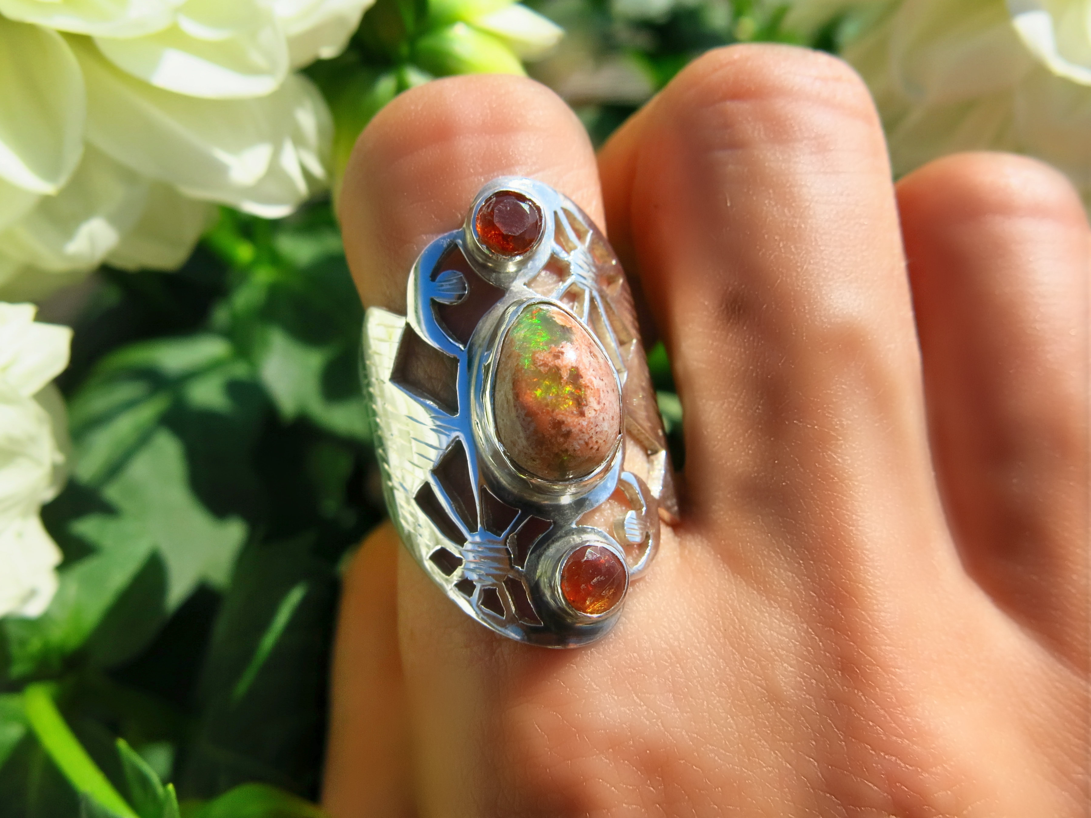EXTREMELY bright intense red colored fire opal ring, natural opal ring,  silver fire opal ring, genuine black opal, black fire opal ring