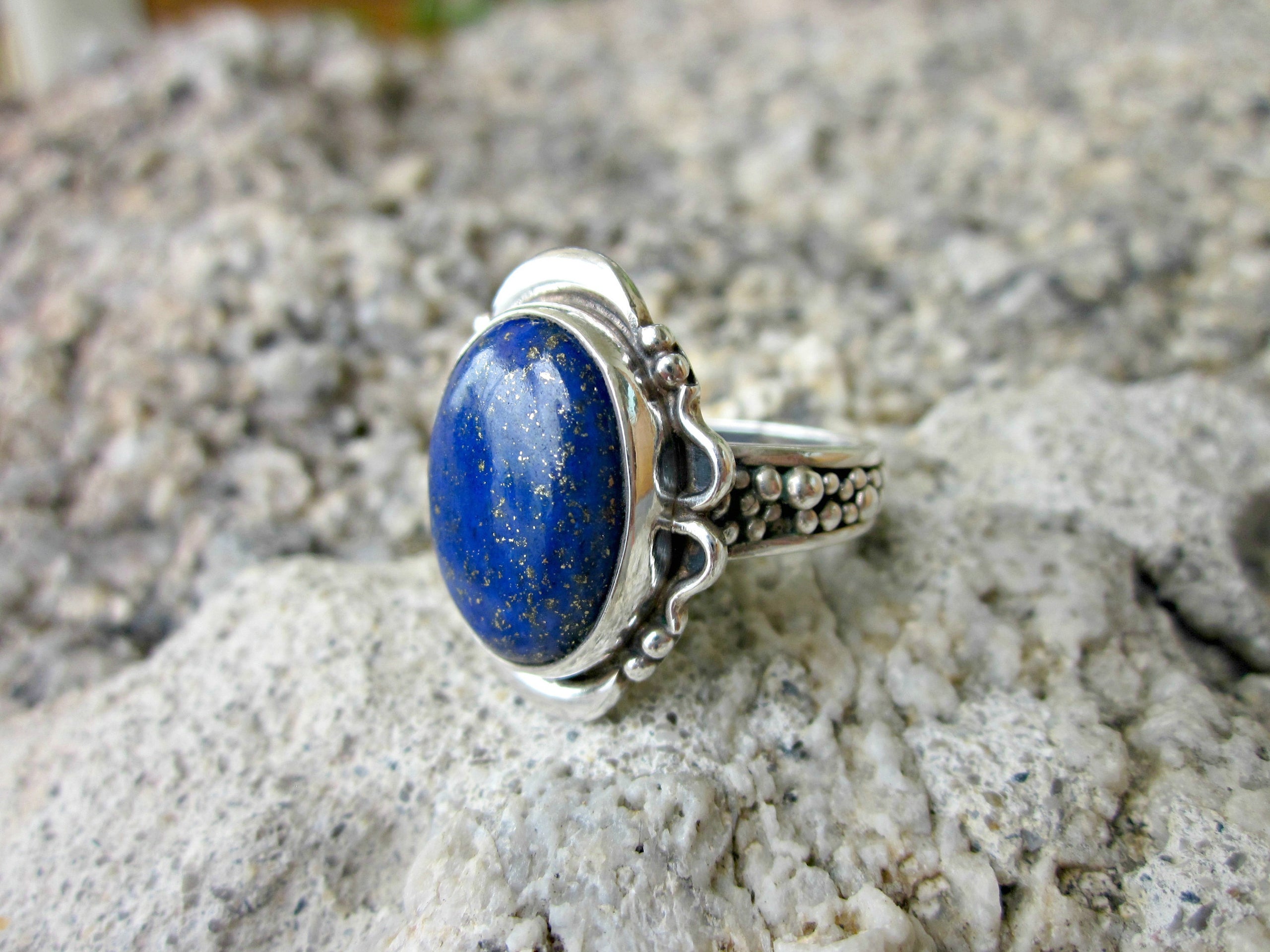 Lapis Lazuli & Blue Topaz Treasure Ring, Size 7, in pure Sterling ...