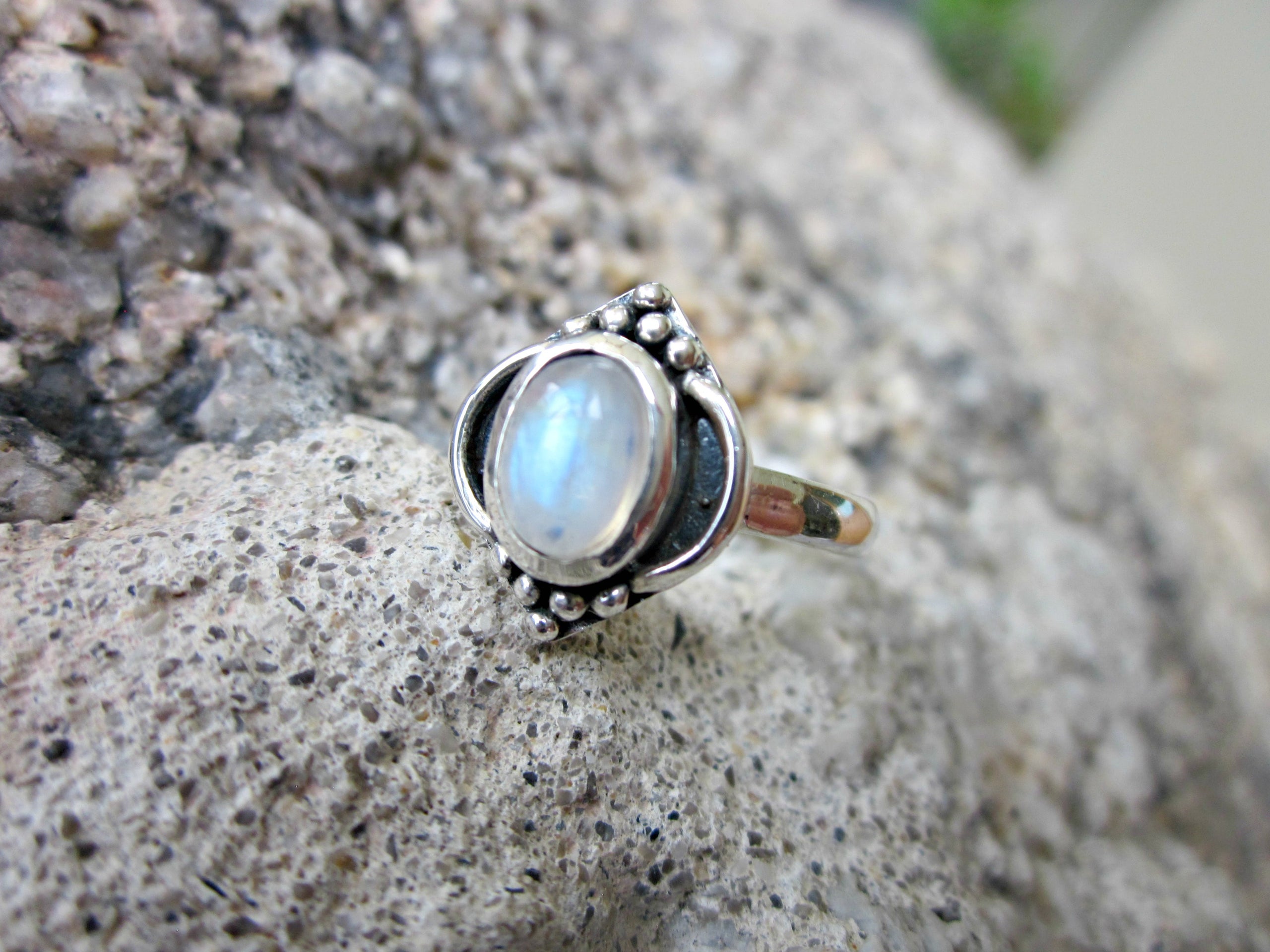 Rainbow Moonstone Kinship Ring - Size 5 3/4 in Sterling Silver